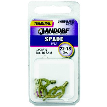 Jandorf 60981 Spade Terminal, 600 V, 22 to 18 AWG Wire, #10 Stud, Copper Contact, 5/PK