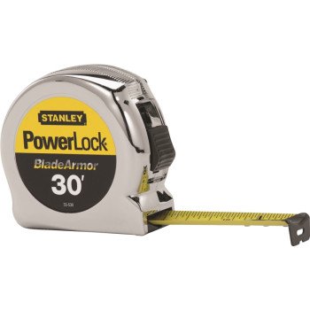 STANLEY 33-530 Tape Measure, 30 ft L Blade, 1 in W Blade, Steel Blade, ABS Case, Chrome Case