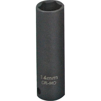 Vulcan MT6580144 Deep Impact Socket, 14 mm Socket, 3/8 in Drive, Deep Drive, 6-Point, Chrome Molybdenum Steel