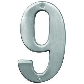 Hy-Ko Prestige Series BR-51SN/9 House Number, Character: 9, 5 in H Character, Nickel Character, Solid Brass