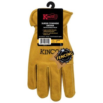 Kinco 97-L Gloves, Men's, L, Keystone Thumb, Shirred Elastic Cuff, Cowhide Leather, Gold