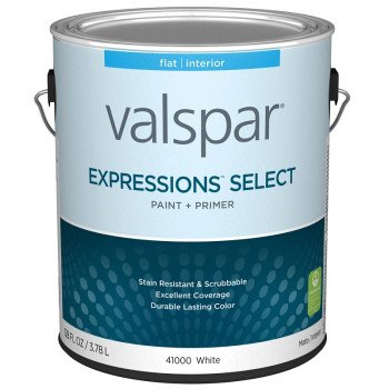 Valspar Expressions Select 4100 028.0041000.007 Latex Paint, Acrylic Base, Flat Sheen, White Base, 1 gal