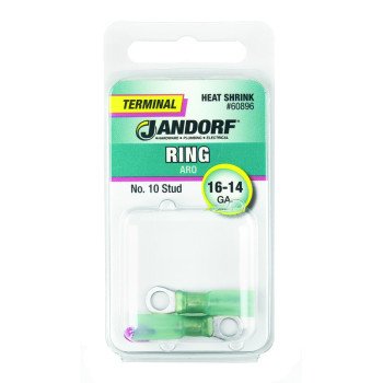 Jandorf 60896 Ring Terminal, 16 to 14 AWG Wire, #10 Stud, Green