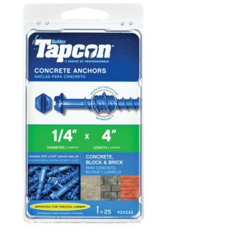 Tapcon 24345 Screw Anchor, Hex, Phillips, Slotted Drive, Steel, Climaseal, 25 PK