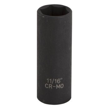 Vulcan MT6580116 Deep Impact Socket, 11/16 in Socket, 3/8 in Drive, Deep Drive, 6-Point, Chrome Molybdenum Steel