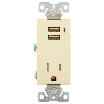 Eaton Cooper Wiring TR7740LA-K Combination USB Receptacle, 2 -Pole, 0.7 A USB, 15 A Receptacle, 2 -USB Port