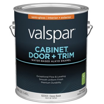 Valspar 8200 028.0082003.007 Cabinet, Door and Trim Paint Enamel, Water Base, Semi-Gloss Sheen, Deep Base, 1 gal