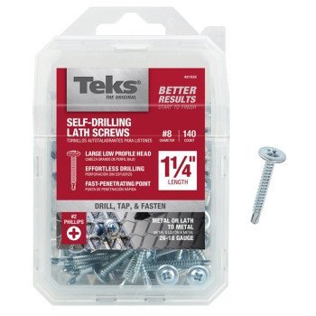 Teks 21532 Lath Screw, #8 Thread, Truss Head, Phillips Drive, Drill Point, Steel, Zinc