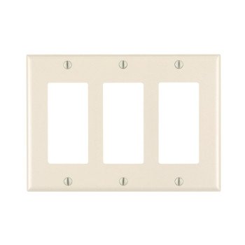 Leviton 80411-T Wallplate, 4-1/2 in L, 6.37 in W, 3-Gang, Thermoset Plastic, Light Almond, Smooth