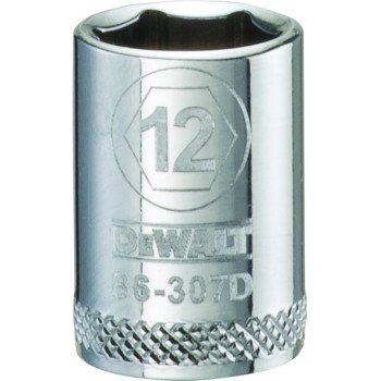 DEWALT DWMT86307OSP Hand Socket, 12 mm Socket, 3/8 in Drive, 6-Point, Vanadium Steel, Polished Chrome