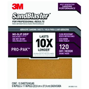 3M SandBlaster Series 30120ES-15-G Sandpaper, 11 in L, 9 in W, 120 Grit, Medium, Aluminum Oxide Abrasive