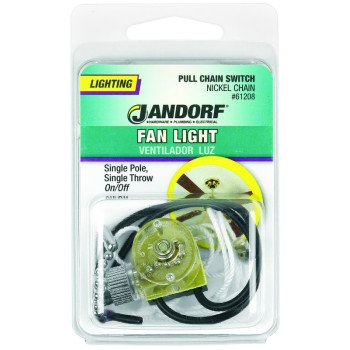 Jandorf 61208 Pull Chain Switch, 1-Pole, 125 V, 3 A, Nickel