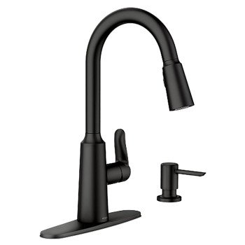 Moen Edwyn 87028 Series 87028BL Pull-Down Kitchen Faucet, 1.5 gpm, 1-Faucet Handle, 1, 4-Faucet Hole, Metal, Matte