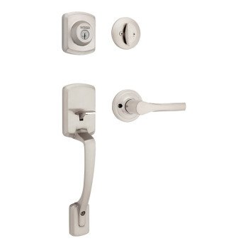 Weiser Elements Henley 9GLC94710-025 Handleset with Henley Lever, 3 Grade, Zinc, Satin Nickel, 1-3/4 in Thick Door