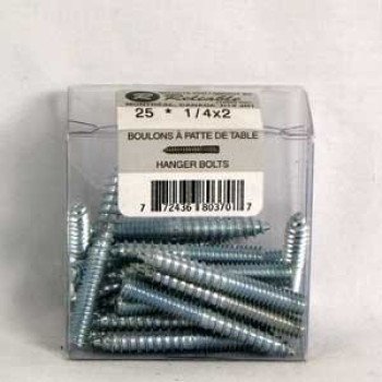 Reliable HZ143VP Hanger Bolt, 1/4-20 Thread, 3 in L, UNC Thread, Regular Point, Steel, Zinc, 25 BX