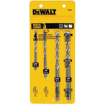 DEWALT DW5204 Hammer Drill Bit Set, Premium, 4-Piece, Carbide, Silver