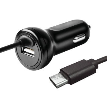 Zenith PM1001FCC Fixed Car Charger, 12 to 24 VDC Input, 5 V Output, 3 ft L Cord, Black