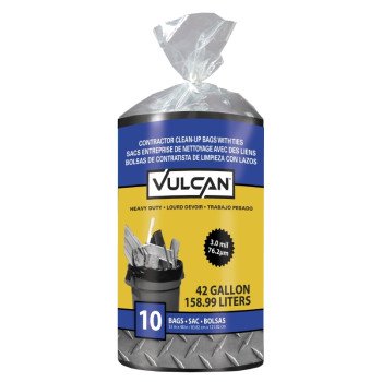 Vulcan FG-03812-06 10CT Contractor Trash Bag, 42 gal, Polymer, Black