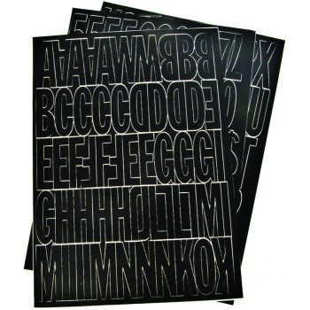 Hy-Ko 30034 Die-Cut Number and Letter Set, 2 in H Character, Black Character, Black Background, Vinyl