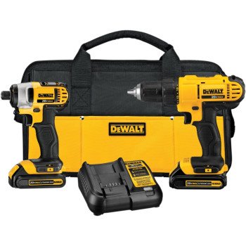 DEWALT DCK240C2 Combination Tool Kit, Tools Included: DCD771 20 V Max 1/2 in Drill Driver, DCF885 1/4 in Impact Driver