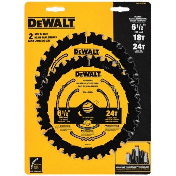 DEWALT DWA1612CMB Circular Saw Blade, 6-1/2 in Dia, 5/8 in Arbor, 24-Teeth, Tungsten Carbide Cutting Edge