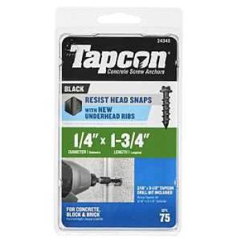 Tapcon 24343 Concrete Screw Anchor, 1/4 in Dia, 1-3/4 in L, Steel, Climaseal