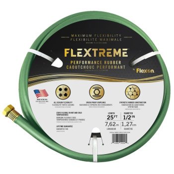 Flexon PH1225G Garden Hose, 1/2 in, 25 ft L, Rubber