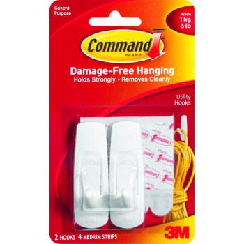 Command 17001CS Clip Strip, 0.46 in Thick, Plastic Backing, White, 3 lb