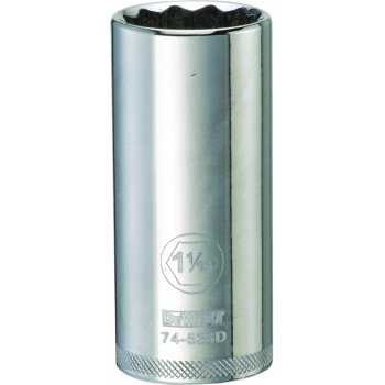 DEWALT DWMT74538OSP Drive Socket, 1-1/16 in Socket, 1/2 in Drive, 12-Point, Vanadium Steel, Polished Chrome