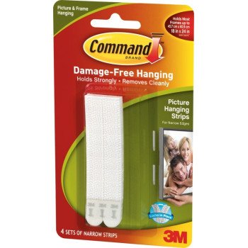 Command 17207 Picture Hanging Strip, 3 lb/set, Foam, White, 4/SET