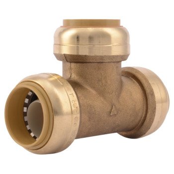 SharkBite U374LFA Pipe Tee, 1 in, Push-Fit, DZR Brass, 200 psi Pressure