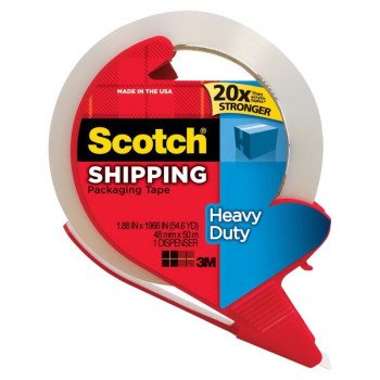 Scotch 3850-RD Packaging Tape, Hot Melt Adhesive, 54.6 yd L, Clear, 1.88 in W, Polypropylene Backing