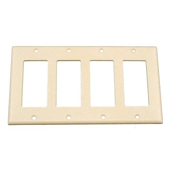 Leviton 80412-T Wallplate, 4-1/2 in L, 8.18 in W, 4-Gang, Thermoset Plastic, Light Almond, Smooth