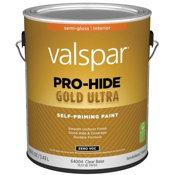 Valspar Pro-Hide Gold Ultra 6400 028.0064004.007 Latex Paint, Acrylic Base, Semi-Gloss Sheen, Clear Base, 1 gal