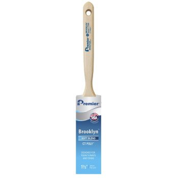 Premier Brooklyn 17300 Paint Brush, 1-1/2 in W, Flat Sash Brush, 2-1/2 in L Bristle, Polyester Bristle