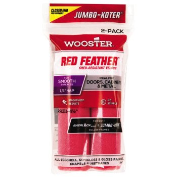 Wooster RR311-4 1/2 Roller Cover, 1/4 in Thick Nap, 4-1/2 in L, Velour Cover, Red