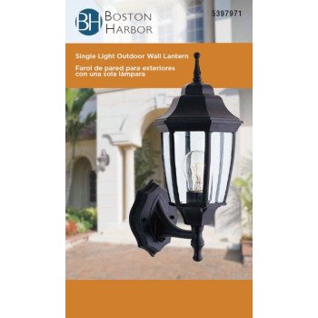 Boston Harbor BRT-BPP1611-BK Outdoor Wall Lantern, 120 V, 60 W, A19 or CFL Lamp, Aluminum Fixture, Black