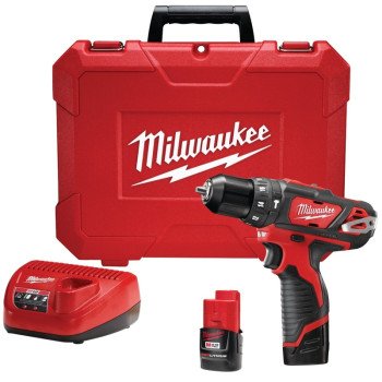 Milwaukee 2408-22 Hammer Drill/Driver Kit, Battery Included, 12 V, 1.5 Ah, 3/8 in Chuck, Keyless Chuck