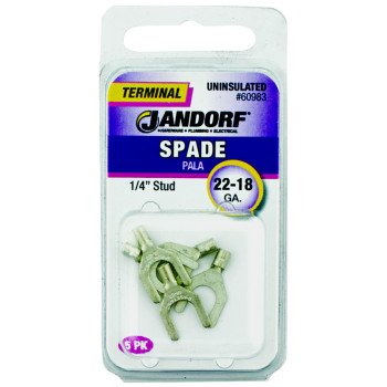 Jandorf 60983 Spade Terminal, 600 V, 22 to 18 AWG Wire, 1/4 in Stud, Copper Contact