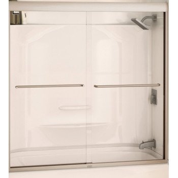 Maax Aura 135661-900-305 Bathtub Door, Semi Frame, Clear Glass, Bypass/Sliding Door, 1/4 in Glass