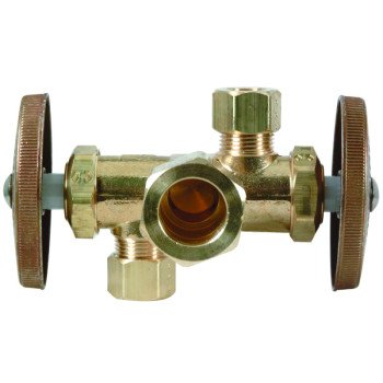 BrassCraft CR1900DVXR Stop Valve, 1/2 x 3/8 x 1/4 in Connection, Compression, 125 psi Pressure, Brass Body