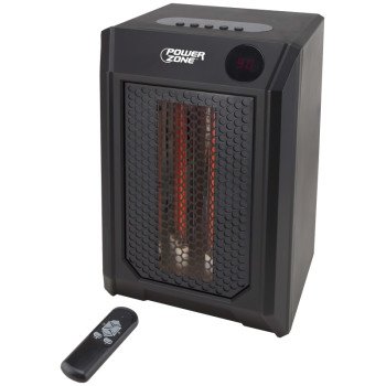 PowerZone HT1195 Infrared Quartz Heater with Remote Control, 12.5 A, 120 V, 750/1500 W, 5118.2 Btu, Black