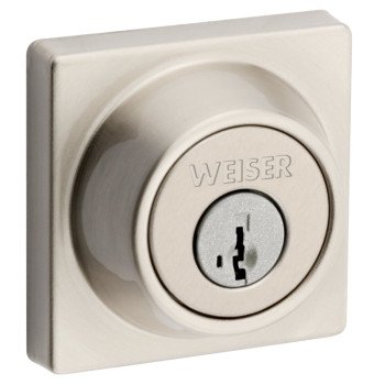 Weiser Elements Series 9GDC94710-062 Deadbolt, Grade 3 Grade, Keyed Key, Satin Nickel, 2-3/8, 2-3/4 in Backset