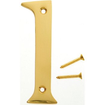 HY-KO BR-90/1 House Number, Character: 1, 4 in H Character, 2-1/2 in W Character, Brass Character, Solid Brass