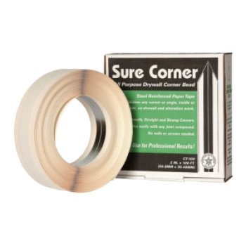 Toolpro Sure Corner Series SC2 Drywall Corner Tape, 100 ft L, 2 in W, Paper/Steel