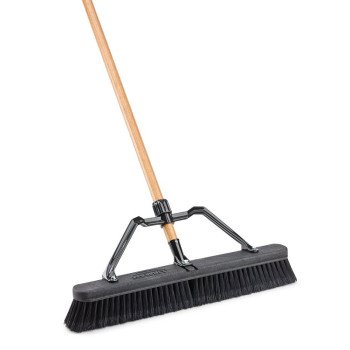 Libman 1294 Smooth Surface Push Broom, 24 in Sweep Face, 3 in L Trim, Hardwood Bristle, 66 in L, Bolt-On, Natural