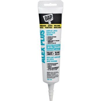 DAP ALEX PLUS 74225 Acrylic Latex Caulk Plus Silicone, White, 40 to 100 deg F, 162 mL Squeeze Tube