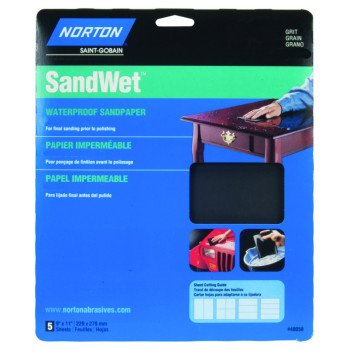 Norton 48058 Sanding Sheet, 9 in L, 11 in W, 600 Grit, Ultra Fine, Aluminum Oxide Abrasive