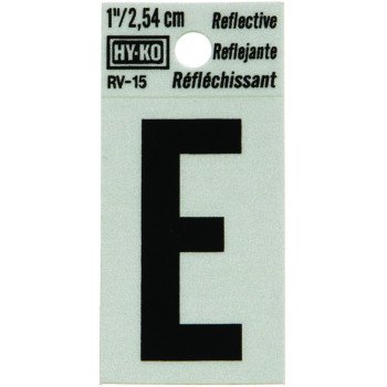 Hy-Ko RV-15/E Reflective Letter, Character: E, 1 in H Character, Black Character, Silver Background, Vinyl