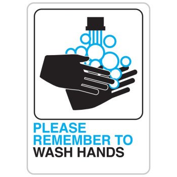 Hy-Ko D-26 Bathroom Sign, Rectangular, PLEASE REMEMBER TO WASH HANDS, Black/Blue Legend, White Background, Plastic